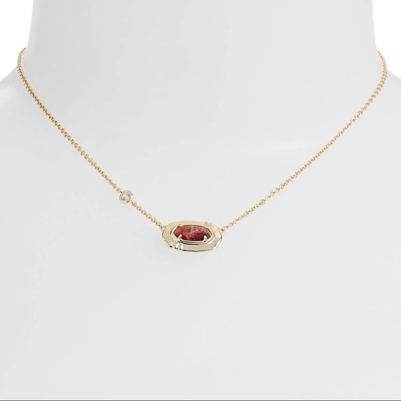 KENDRA SCOTT Anna Short Pendant Necklace Gold Bronze Veined Maroon Jade Crystals - Picture 5 of 10